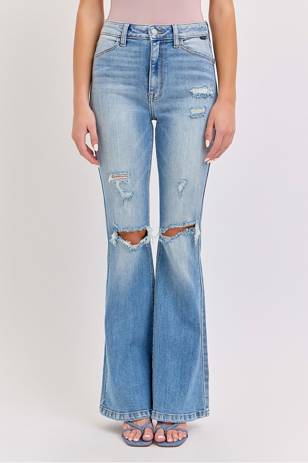 High Rise Super Flare with Slanted Pockets